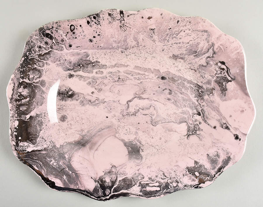 Surf Ballet (Pink & Gold) 14" Oval Serving Platter by Sascha Brastoff-1