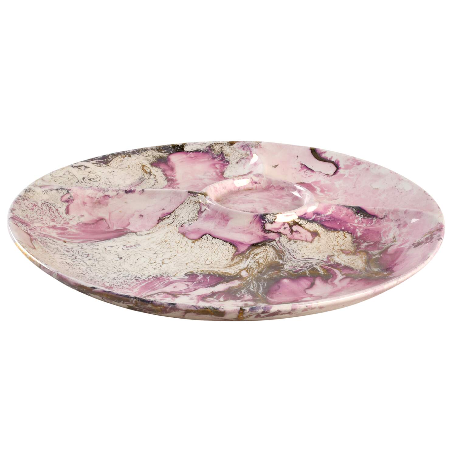 Surf Ballet (Pink & Gold) Chip Bowl/Plate for Chip & Dip Set by Sascha Brastoff-1