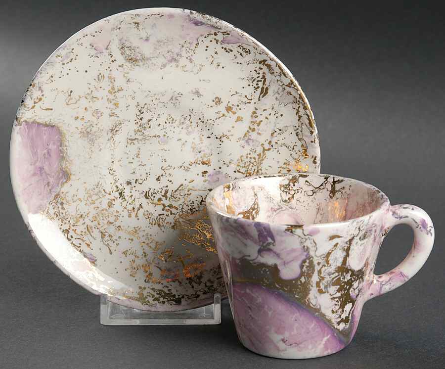 Surf Ballet (Pink & Gold) Flat Demitasse Cup & Saucer Set by Sascha Brastoff-1