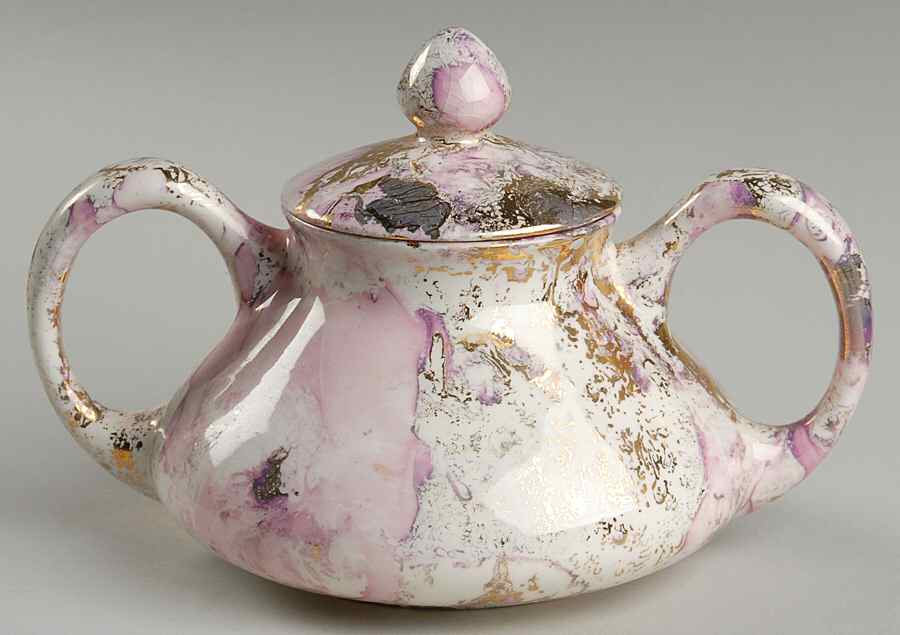 Surf Ballet (Pink & Gold) Sugar Bowl & Lid by Sascha Brastoff-1