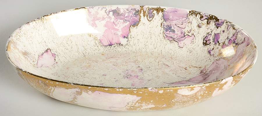 Surf Ballet (Pink & Gold) 13" Oval Vegetable Bowl by Sascha Brastoff-1