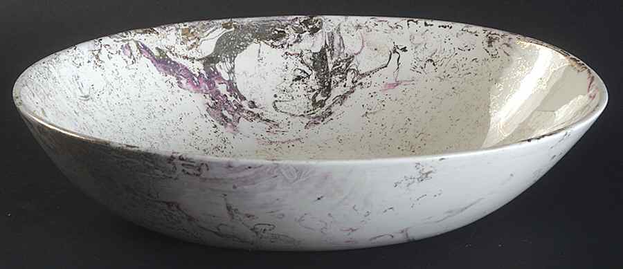 Surf Ballet (Pink & Gold) 10" Oval Vegetable Bowl by Sascha Brastoff-1