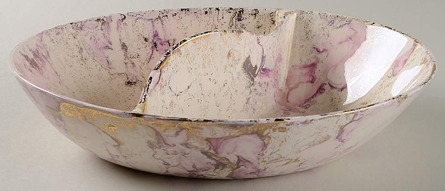 Surf Ballet (Pink & Gold) 10" Oval Divided Vegetable Bowl by Sascha Brastoff-1