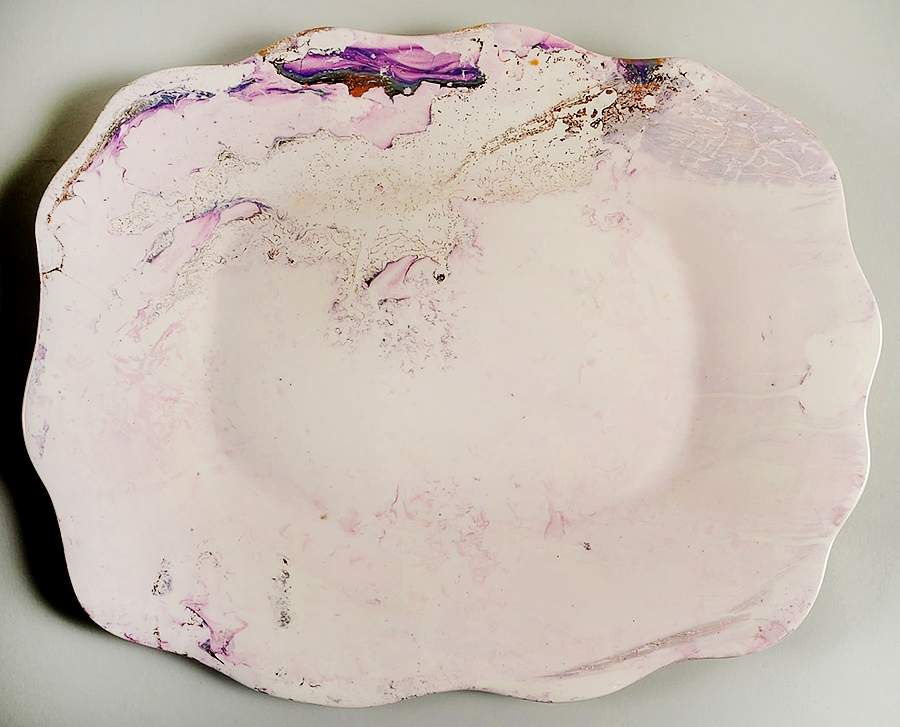 Surf Ballet (Pink & Gold) 17" Oval Serving Platter by Sascha Brastoff-1
