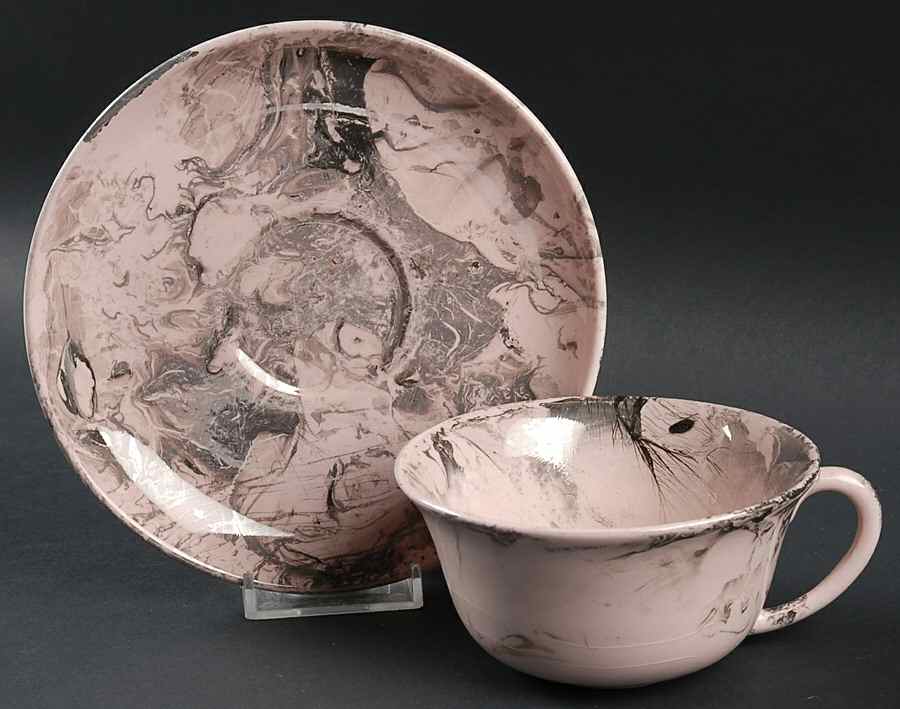 Surf Ballet (Pink & Platinum) Flat Cup & Saucer Set by Sascha Brastoff-1