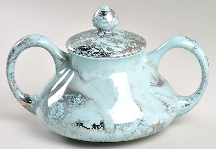 Surf Ballet (Turquoise & Platinum) Sugar Bowl & Lid by Sascha Brastoff-1