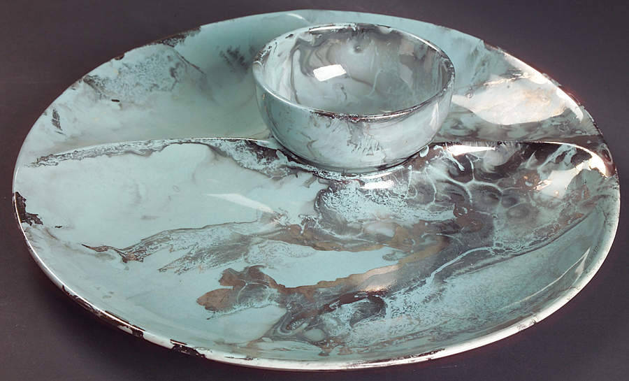 Surf Ballet (Turquoise & Platinum) (2 Piece) Chip & Dip Set by Sascha Brastoff-1