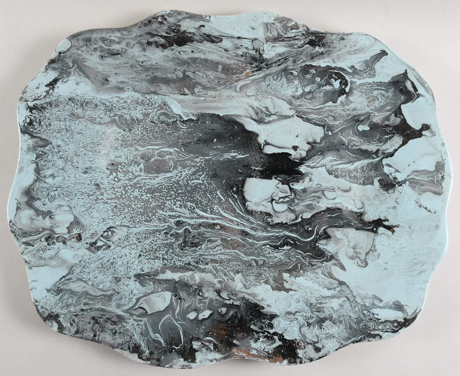 Surf Ballet (Turquoise & Platinum) 17" Oval Serving Platter by Sascha Brastoff-1