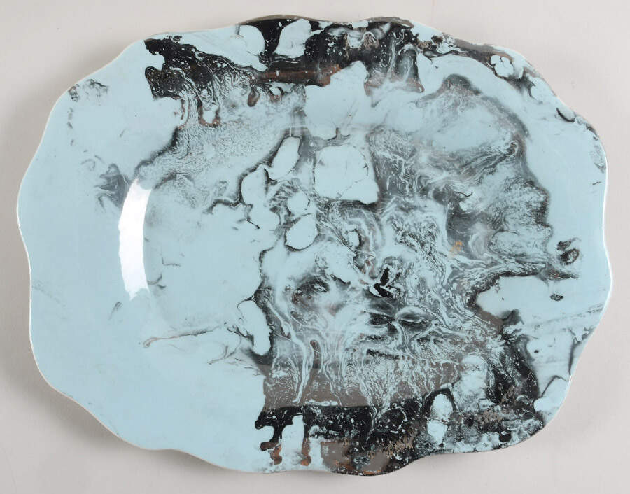 Surf Ballet (Turquoise & Platinum) 14" Oval Serving Platter by Sascha Brastoff-1