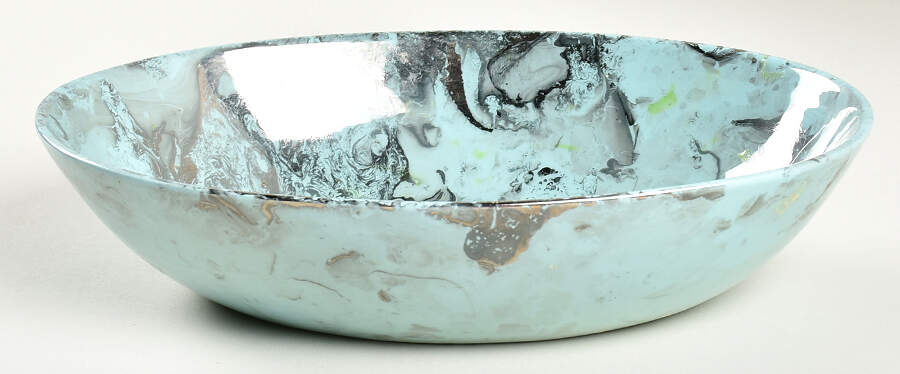 Surf Ballet (Turquoise & Platinum) 10" Oval Vegetable Bowl by Sascha Brastoff-1