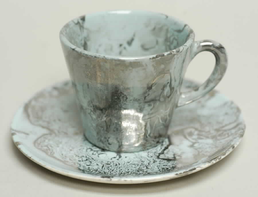 Surf Ballet (Turquoise & Platinum) Flat Demitasse Cup & Saucer Set by Sascha Brastoff-1