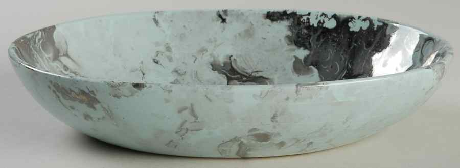 Surf Ballet (Turquoise & Platinum) 9" Oval Vegetable Bowl by Sascha Brastoff-1