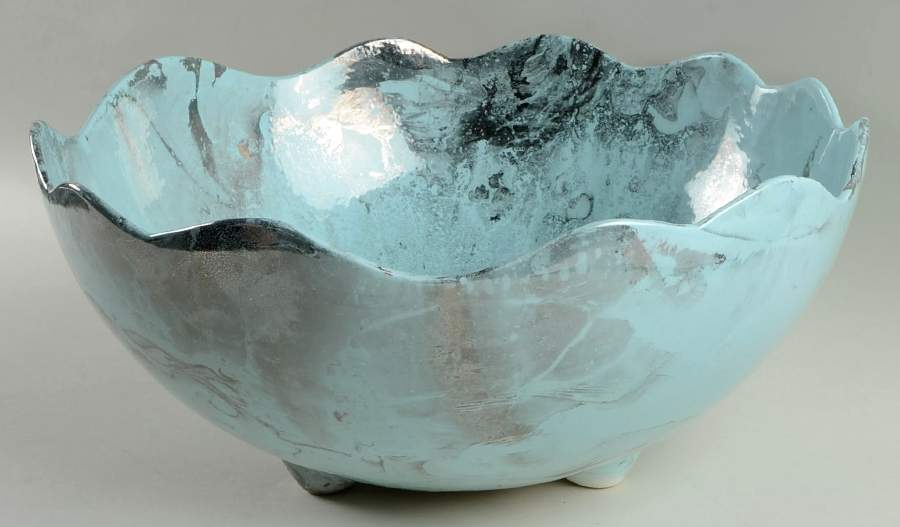 Surf Ballet (Turquoise & Platinum) 13" Large Salad Serving Bowl by Sascha Brastoff-1