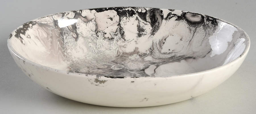 Surf Ballet (White & Platinum) 9" Oval Vegetable Bowl by Sascha Brastoff-1