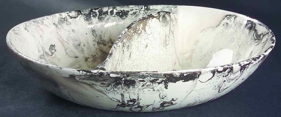 Surf Ballet (White & Platinum) 10" Oval Divided Vegetable Bowl by Sascha Brastoff-1