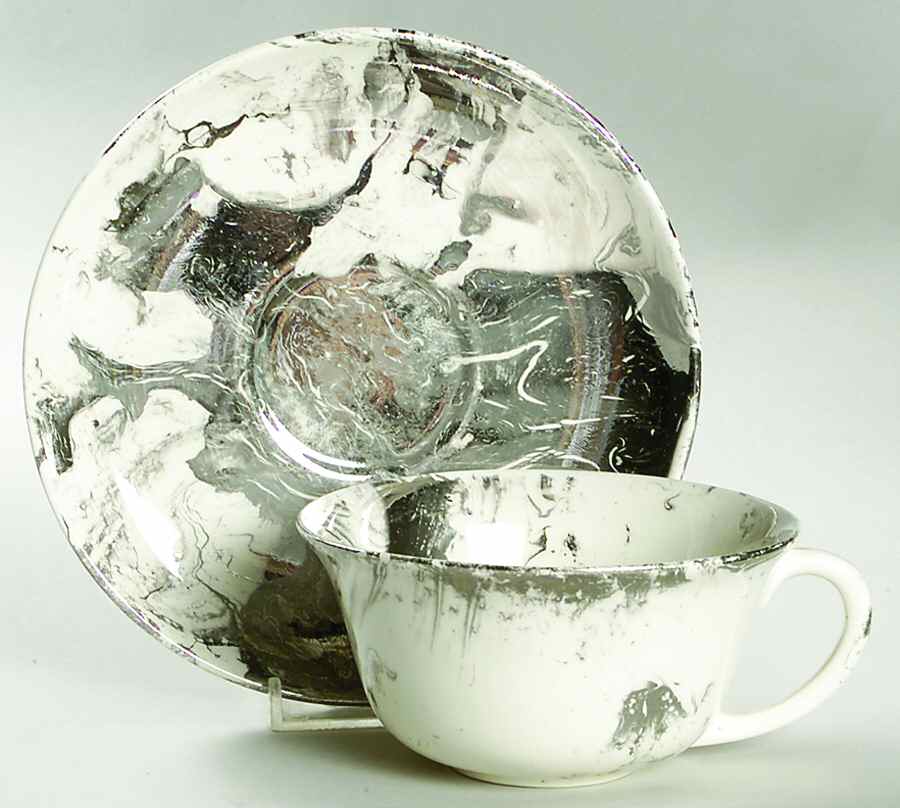 Surf Ballet (White & Platinum) Flat Cup & Saucer Set by Sascha Brastoff-1