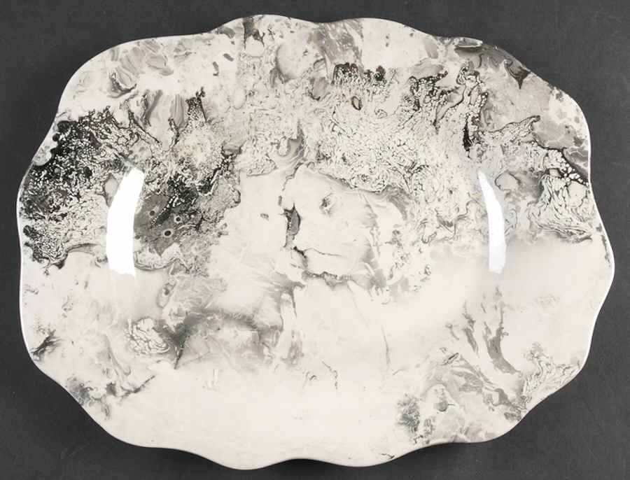 Surf Ballet (White & Platinum) 13" Oval Serving Platter by Sascha Brastoff-1
