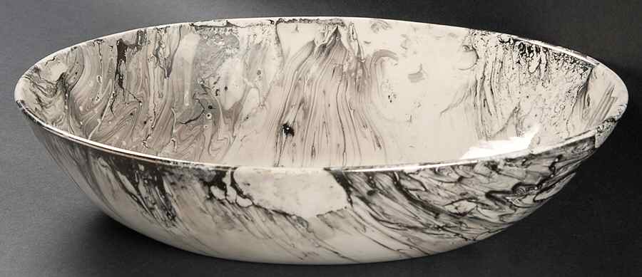 Surf Ballet (White & Platinum) 10" Oval Vegetable Bowl by Sascha Brastoff-1