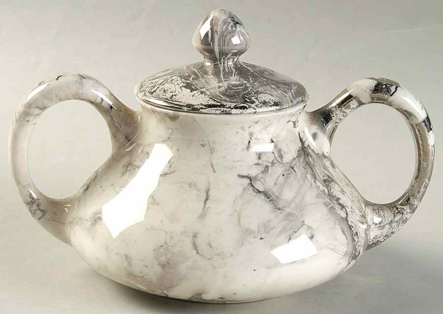 Surf Ballet (White & Platinum) Sugar Bowl & Lid by Sascha Brastoff-1