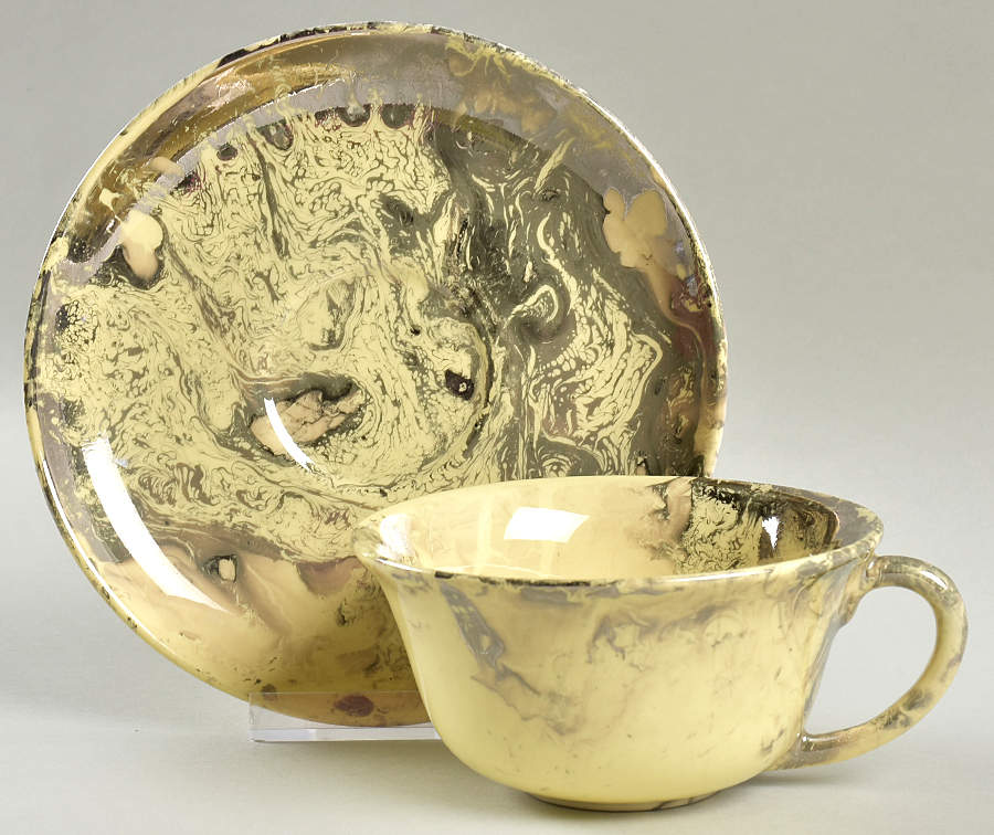 Surf Ballet (Yellow, Platinum) Flat Cup & Saucer Set by Sascha Brastoff-1