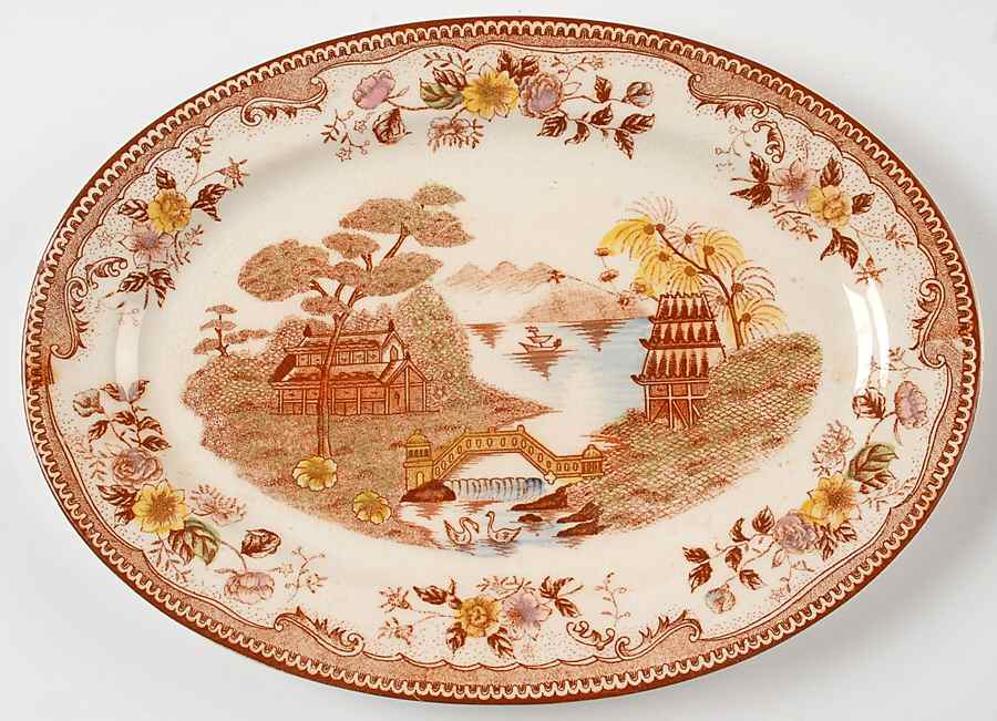 Oriental Gardens 12" Oval Serving Platter by Brown & Ritchie-1