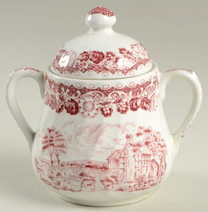 Elizabethan Pink Sugar Bowl & Lid by Barratts-1