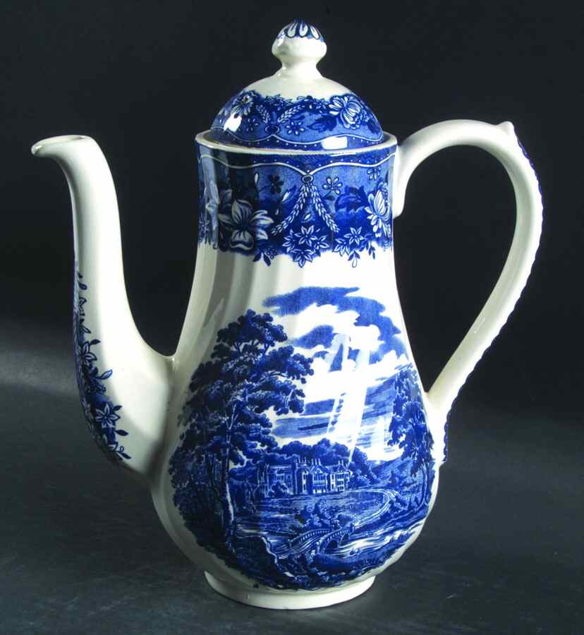 Old Castle Blue Coffee Pot & Lid by Barratts-1