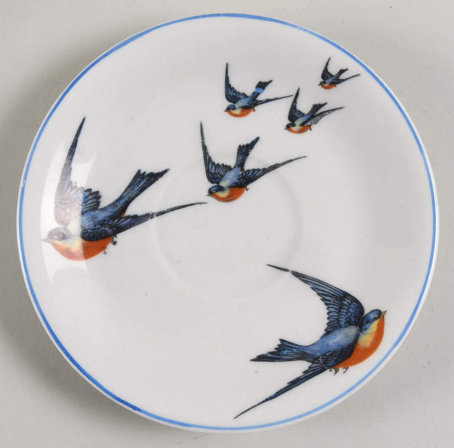 Blue Bird Saucer for Flat Cup by Buffalo Pottery-1