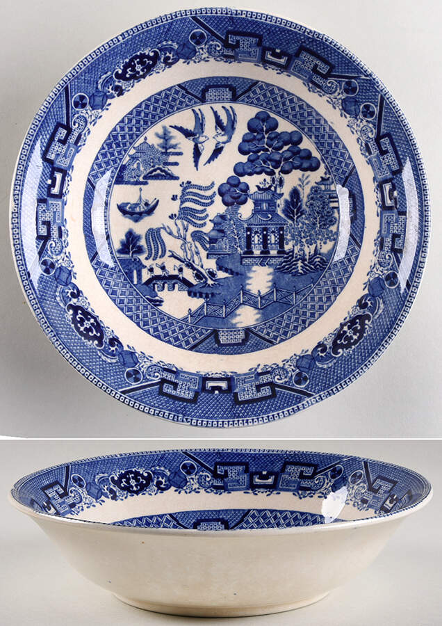 Blue Willow (Non Restaurant, No Trim) 8" Round Vegetable Bowl by Buffalo Pottery-1