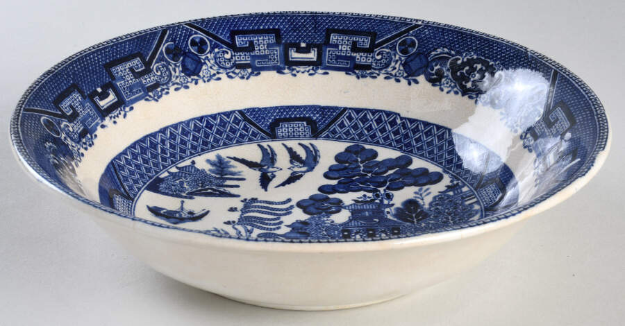 Blue Willow (Non Restaurant, No Trim) 8" Round Vegetable Bowl by Buffalo Pottery-1