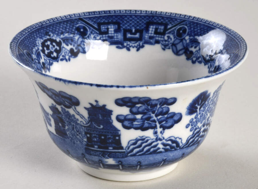 Blue Willow (Non Restaurant, No Trim) Open Sugar Bowl by Buffalo Pottery-1