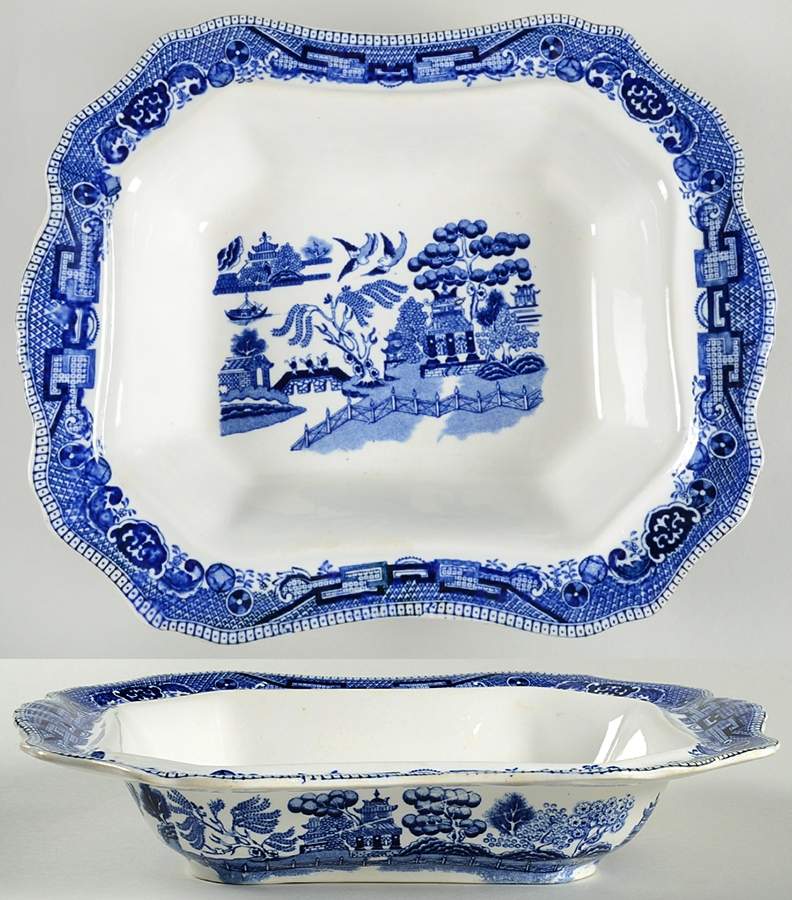 Blue Willow (Non Restaurant, No Trim) Rectangular Vegetable No Lid by Buffalo Pottery-1