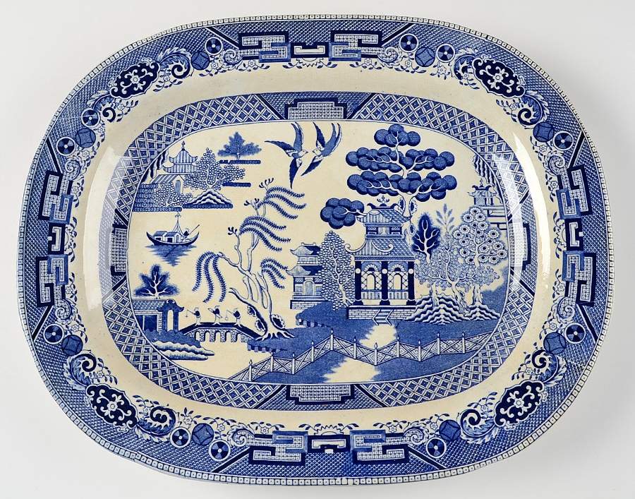 Blue Willow (Non Restaurant, No Trim) 16" Oval Serving Platter by Buffalo Pottery-1