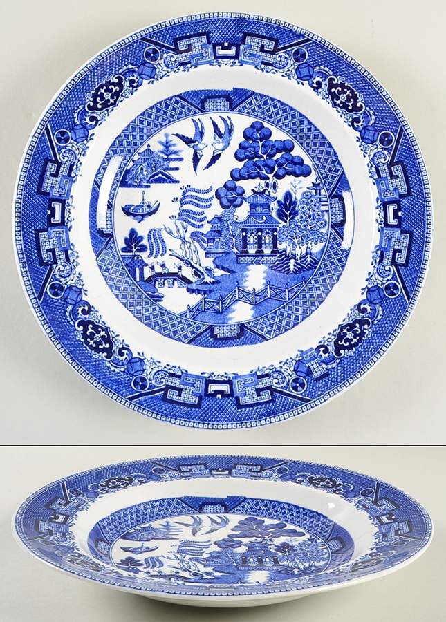 Blue Willow (Non Restaurant, No Trim) Large Rim Soup Bowl by Buffalo Pottery-1