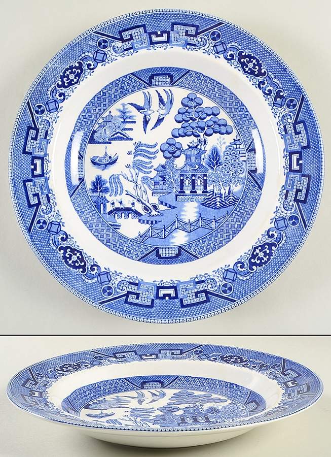 Blue Willow (Non Restaurant, No Trim) Large Rim Soup Bowl by Buffalo Pottery-1