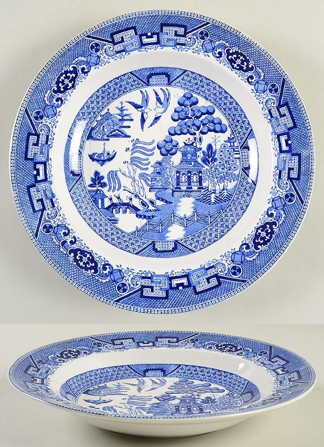 Blue Willow (Non Restaurant, No Trim) Large Rim Soup Bowl by Buffalo Pottery-1