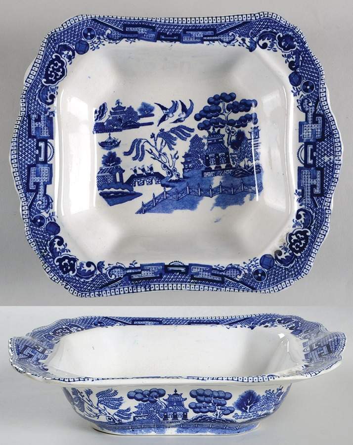 Blue Willow (Non Restaurant, No Trim) Square Vegetable No Lid by Buffalo Pottery-1