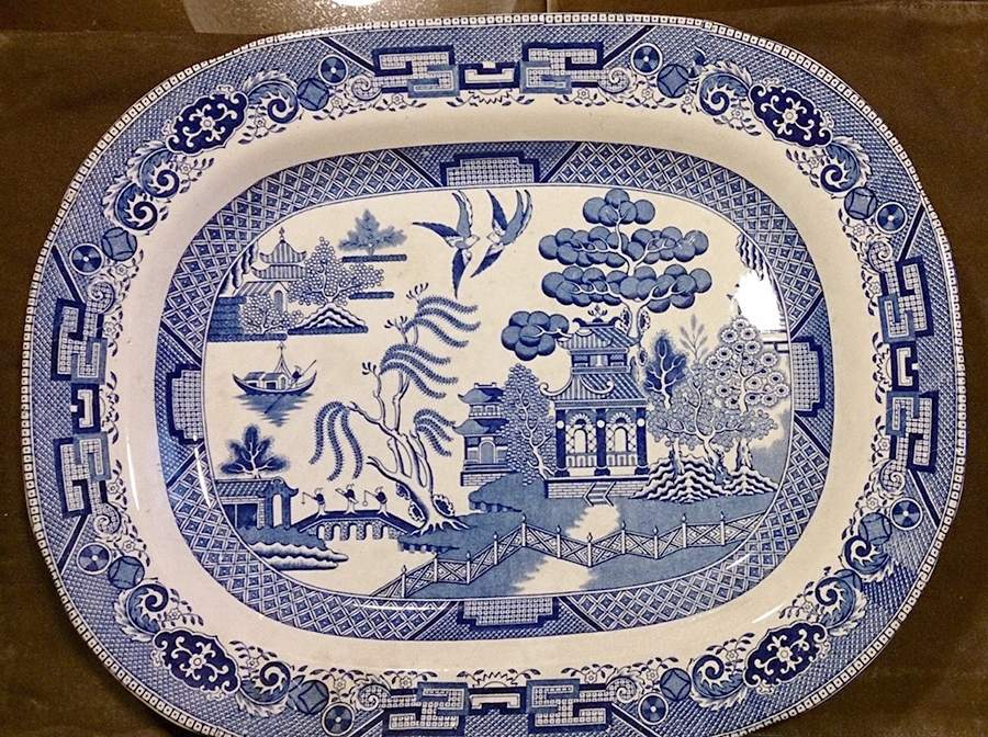 Blue Willow (Non Restaurant, No Trim) 16" Rectangular Serving Platter by Buffalo Pottery-1