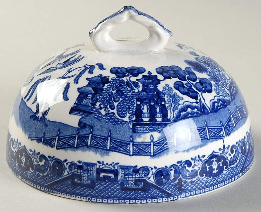 Blue Willow (Non Restaurant, No Trim) Lid for Round Butter by Buffalo Pottery-1