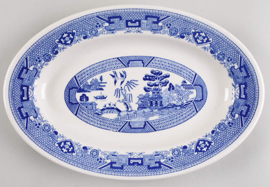 Blue Willow (Restaurant Ware) 11" Oval Serving Platter by Buffalo Pottery-1