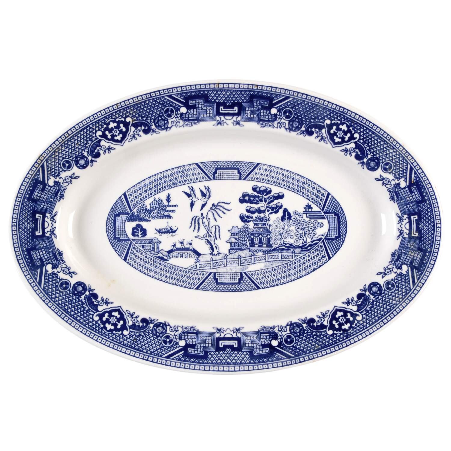 Blue Willow (Restaurant Ware) 13" Oval Serving Platter by Buffalo Pottery-1