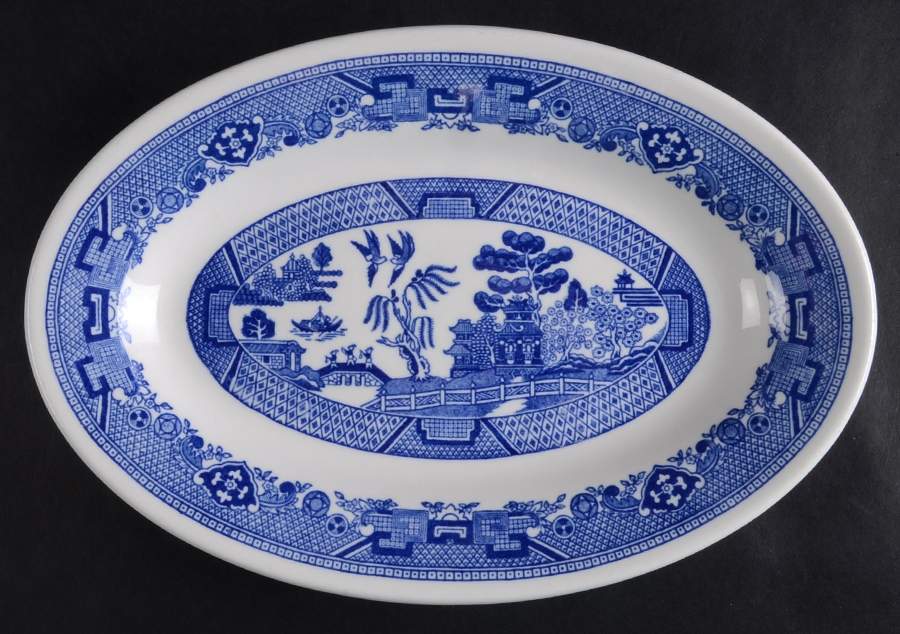 Blue Willow (Restaurant Ware) 10" Oval Serving Platter by Buffalo Pottery-1