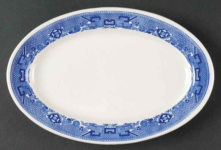 Blue Willow (Restaurant Ware) 10" Oval Serving Platter by Buffalo Pottery-1