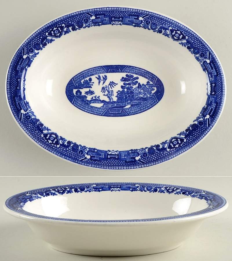 Blue Willow (Restaurant Ware) 10" Oval Vegetable Bowl by Buffalo Pottery-1