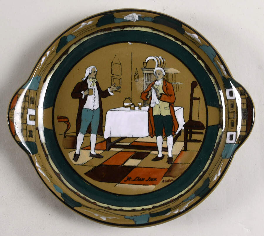 Ye Olden Days Handled Cake Plate by Buffalo Pottery-1