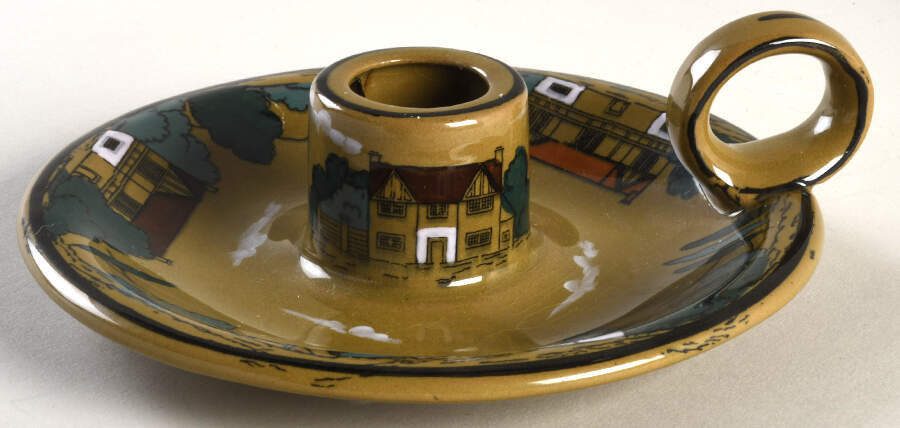 Ye Olden Days Handled Candleholder by Buffalo Pottery-1