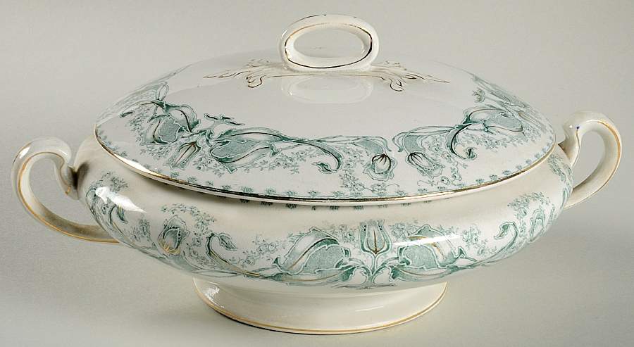Kenmore (Gold Trim) Round Covered Vegetable by Buffalo Pottery-1