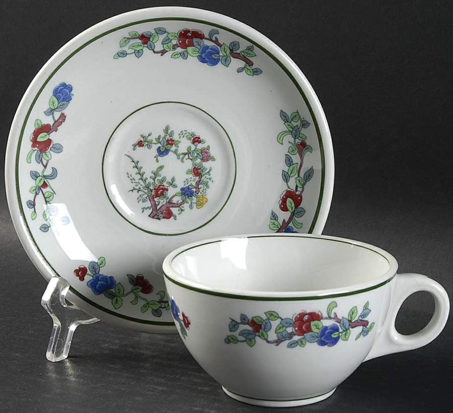 Mandalay (Green Rings) Flat Cup & Saucer Set by Buffalo Pottery-1