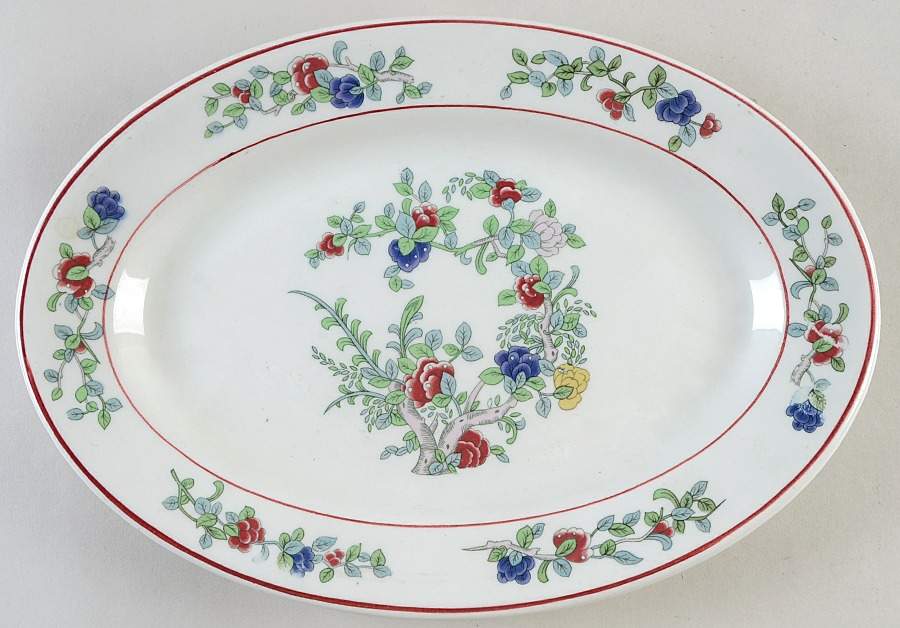 Mandalay (Red Rings) 12" Oval Serving Platter by Buffalo Pottery-1