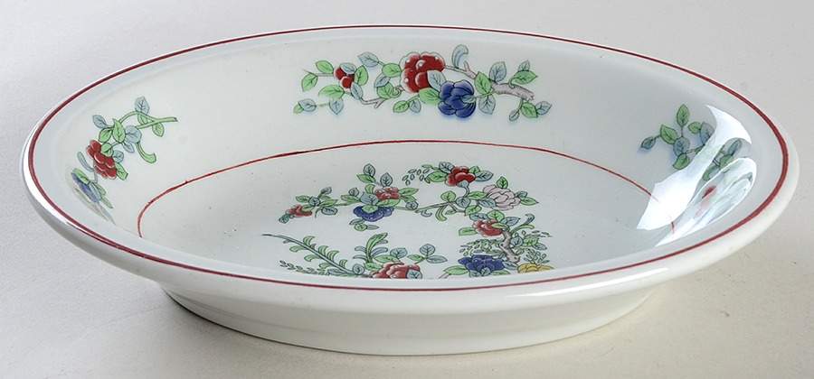 Mandalay (Red Rings) 9" Oval Vegetable Bowl by Buffalo Pottery-1